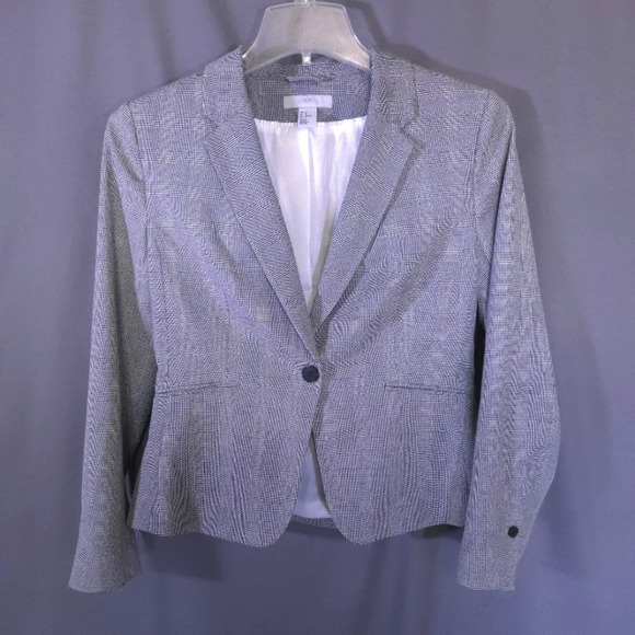 H&M Single Breasted Blazer‎ Plaid Monochrome Size 10 Academia Office - Picture 1 of 9